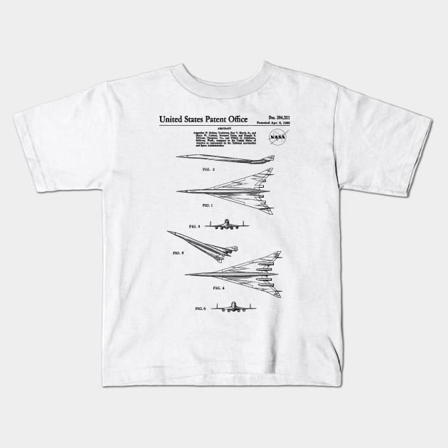 NASA Supersonic Airplane Patent Black Kids T-Shirt by Luve